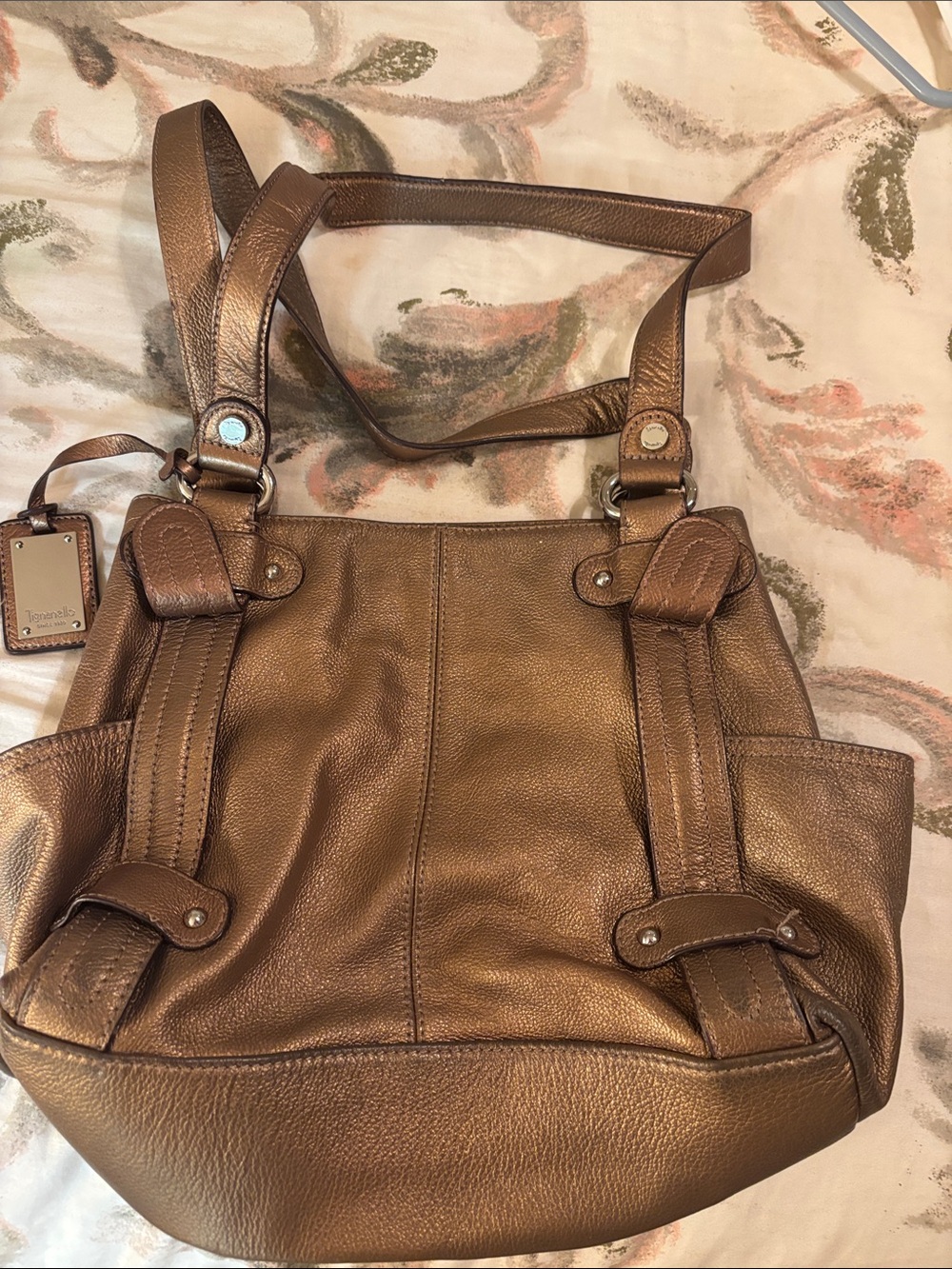 Tignanello Metallic Bronze Leather Shoulder Bag